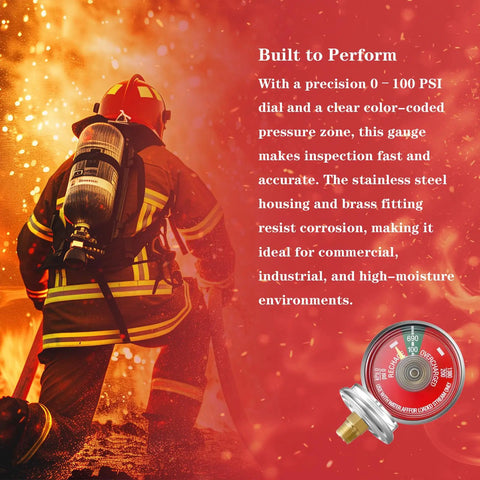 Four Pack Top Shelf Water Fire Extinguisher Pressure Gauge Featuring Badass Stainless Steel Construction And Dead Nuts One Hundred Psi Monitoring Shows Crisp Clear Dial Backed By A Bright Green Safety Zone For Rapid Checks When Quality Gear Matters
