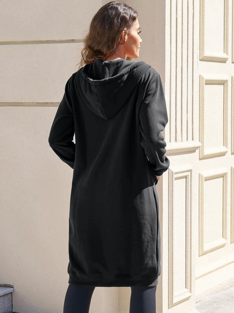 Back view of Women Zip Up Hoodie With Pockets Cozy Fleece Sweatshirt Jacket Thick Oversized Long Sleeve Hoodie in black.