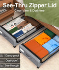 Under Bed Storage With Wheels 2 Pack 48L Lidded Rolling Bins For Shoes And Clothes Grey Narrow Metal Drawers Easy Pull Out Design Fits Dorm Rooms And Closets Space Saving 30.7 X 16.9 X 6.69 Inches