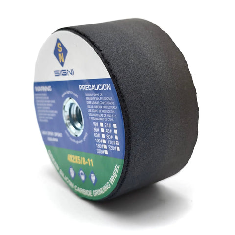 Green 4 Inch Grinding Stone For Angle Grinder, 120 Grit Abrasive Wheel, shown with labeled side facing forward