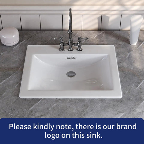 Slick White Ceramic Drop In Bathroom Sink 21 By 18 Inch Rectangle Basin with three hole faucet setup, mounted on countertop.