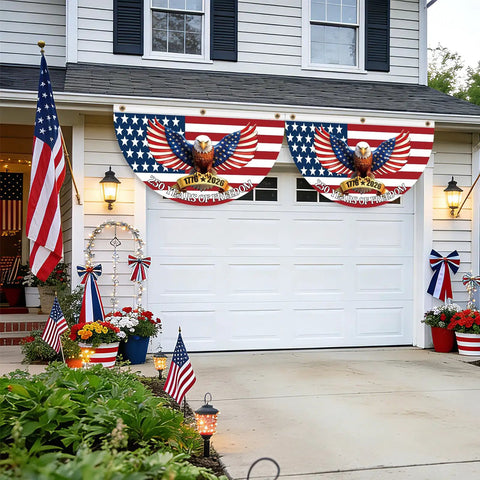 Two Pack 250th Anniversary USA Bunting Flag 4x2 Feet Patriotic Eagle Banner For Fourth Of July And Memorial Day 1776 2026