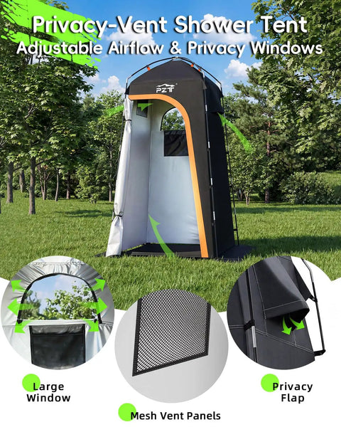 Go To Portable Shower Tent With Mesh Floor Carry Bag Easy Setup Lightweight Privacy Changing Room For Outdoors Now setup on grass