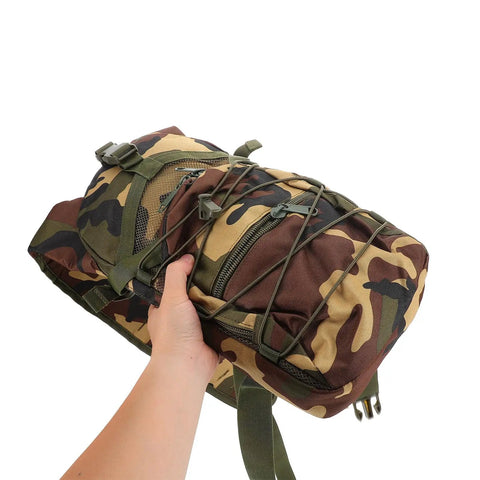 Hand holding Go To Lightweight Hiking Backpack For Women, Oxford Cloth Daypack In Jungle Camo, side view