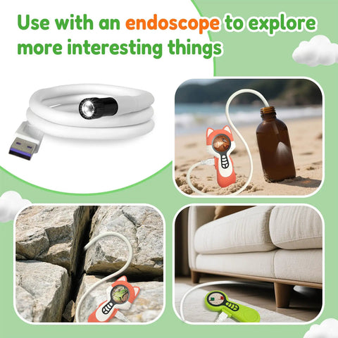 Kid Friendly Grab And Go Microscope Camera Kit With Endoscope Dual Cameras, Pocket Mini Digital Microscope USB cable and use examples