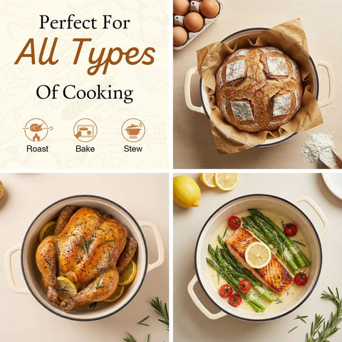 Ultimate Sourdough Starter Kit With Dutch Oven For Homemade Bread Baking Essentials showcasing bread, chicken, and salmon dishes.