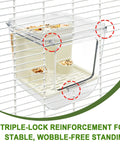 Top Shelf Cage Mounted Bird Feeder Keeping The Mess At Bay With Non Spill Design And Plenty Of Seed Space Featuring A Solid Perch For Your Feathered Friends To Chow Down In Comfort, showing triple-lock reinforcement.