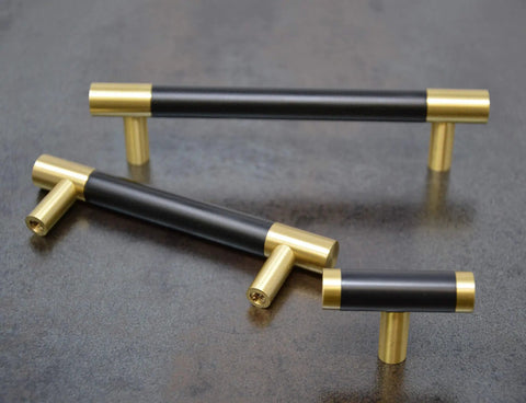 5 Inch Gold Cabinet Pulls With Black Plating Solid Brass Drawer Handles For Kitchen Cupboard Bedroom And Bathroom 128mm Wide Durable Rust Resistant Hardware