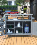 Outdoor Grill Cart With Storage And Rolling Bar Cart, Lockable Wheels; farmhouse wood design with shelves and spice rack