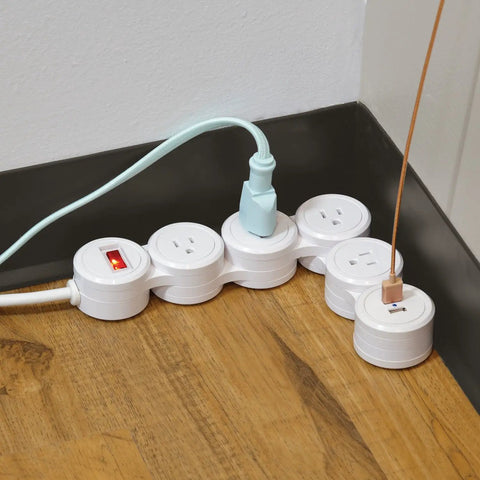Flexible Surge Protector Power Strip With Four 3 Pin Grounded Outlets Two USB Ports Delivering 3 1A Total White Finish Six Foot Cord