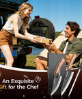 Hand Forged Japanese Chef Knife Set 3 Piece Kitchen Knife Bundle With Viking Chef Knife displayed with gift box outdoors.