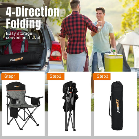 Heavy Duty Camping Chairs Two Pack With Fully Padded Seats Cooler Bag And Cup Holder 350 Lb Capacity Portable Folding Chairs