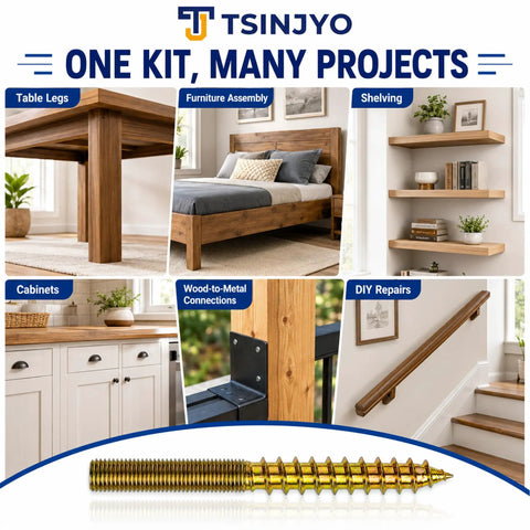 165 Piece M4 And M6 Zinc Plated Hanger Bolts Kit With Double Headed Self Tapping Dowels for furniture and stair assembly