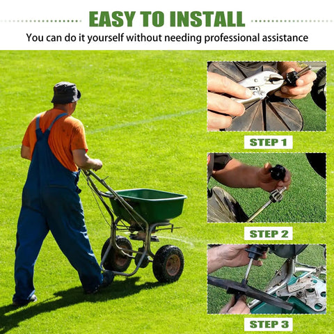 Installing Lesco Spreader Repair Kit For N2320 With Nonstick Spinner And Agitator steps demonstrated on lawn