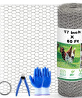 17 Inch By 60 Foot Galvanized Chicken Wire Fencing Mesh For Gardens Poultry Coops And Crafts with gloves and pliers