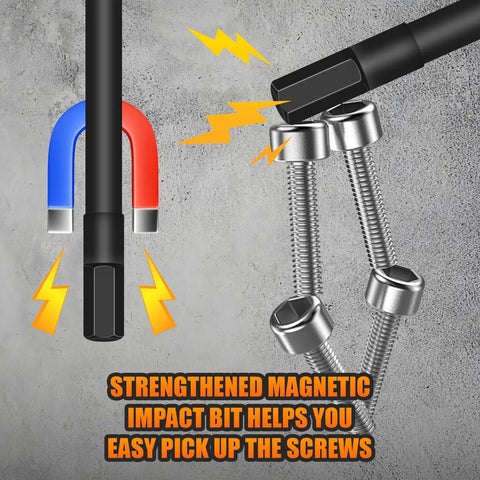 Magnetic hex bit from Impact Driver Hex Bit Set 41 Piece 2 Inch And 4 Inch Long picking up screws with ease