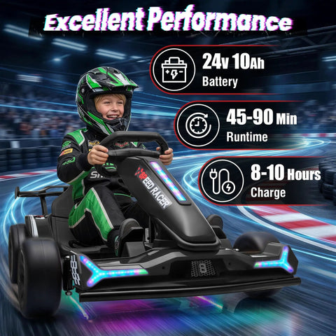 Child enjoying Electric Drifting Kart 24V With 800W Twin Motors, 10Ah Battery, Outdoor Ride On Toy on racing track