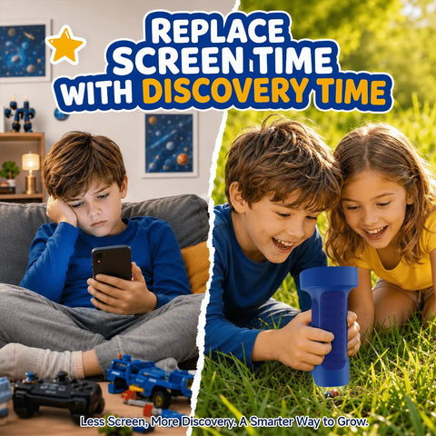 Kid Friendly Handheld Digital Microscope With 2.4 Inch IPS Display And 1080P HD Quality For Easy Exploration Of Tiny Worlds, Capture Sharp Photos And Videos On the Go While Your Curious Kids Learn Science. Kids using handheld digital microscope outdoors