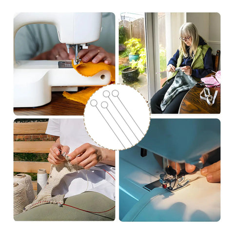 Collage of sewing and knitting with 5Pcs Loop Turner Sewing Tool Kit 10.4 Inch Knot Gripper For Beads Straps Drawstrings And Craft Projects