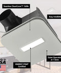 Bathroom Exhaust Fan With Light No Fuss Install Energy Star Certified 110 CFM Quiet One Point Zero Sones White design