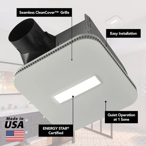 Bathroom Exhaust Fan With Light No Fuss Install Energy Star Certified 110 CFM Quiet One Point Zero Sones White design