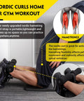 Person using hamstring curl strap with built-in fitness knee mat for home gym, performing exercise on floor