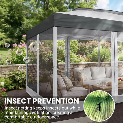 10x20 Pop Up Gazebo With Mosquito Netting Sidewalls No Tools Needed One Push Easy Up Canopy with dual vent roof set up in garden