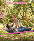 Father and daughter enjoying the 60 Inch Rectangle Platform Tree Swing for Kids and Adults in a backyard, featuring adjustable straps.