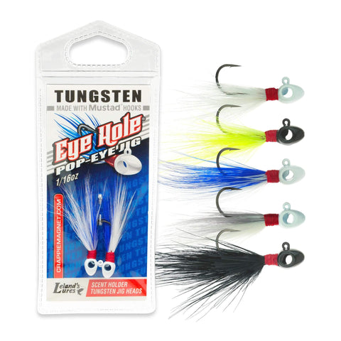 Premium Hand Tied Tungsten Hair Jig Two Pack One Sixteenth Ounce Black Eye Hole Pop Eye Lifelike Feather Jig With Fast Falling Head