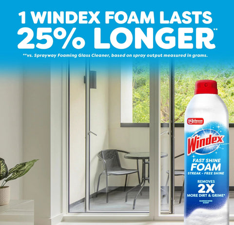 Windex Fast Shine Foam Glass Cleaner bottle, 19 oz, blue label; pack of 2