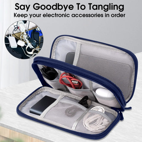 Grab And Go Waterproof Double Layer Cable Organizer Pouch Travel Carry Case For Cords Chargers Earphones Blue Medium Size