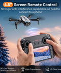 Dope Camera Drone With 4.5 Inch LCD Remote Screen in flight over snowy landscape, remote held by person