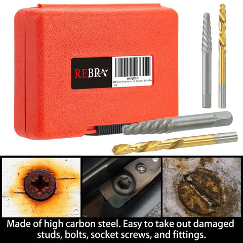 Left Hand Drill Bit And Heavy Duty Screw Extractor Set 37CrMo And 6542 HSS Cobalt in red case with bits and extractors