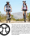 Two cyclists on trail with inset image of Bike Chain Guard Protector For 48T 4-Hole Cranks, Plastic Sprocket Guard