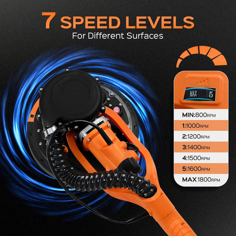 All In One Drywall Sander With Extendable Handle And LED Light, 8.5 Amp Popcorn Ceiling Removal Tool with speed settings