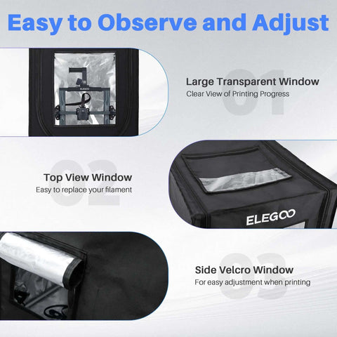 Fireproof And Dustproof 3D Printer Enclosure For Neptune And Ender Models with large transparent window and Velcro side window