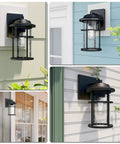 Modern Outdoor Wall Light With Seeded Glass Shade, Waterproof Anti Rust Black Exterior Sconce for Front Porch