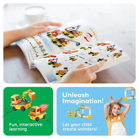 Magnetic Tile Idea Book With 300 Builds, 230 Page Illustrated Guide For Kids Ages 3 And Up, Includes Magnet Race Tracks And Marble Runs To Boost Creative Stem Play And Colorful Tile Creations.