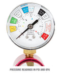 Close-up of gauge from Radiator Pressure Test Kit For Coolant System Leaks With Adapters, Easy To Use Cap And Coolant Pressure Tester.