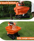 Seed And Fertilizer Spreader Handheld Lawn And Salt Spreader Type C Rechargeable shown with seeds spreading on grass