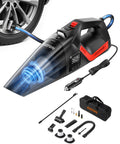 4 In 1 Portable Car Vacuum And Tire Inflator With Led Light And Digital Dual Displays 150 PSI Air Compressor 12V DC Sixteen Point Four Foot Cord For Cars Bikes SUVs Ideal Gift For Car Gearheads product and accessories displayed