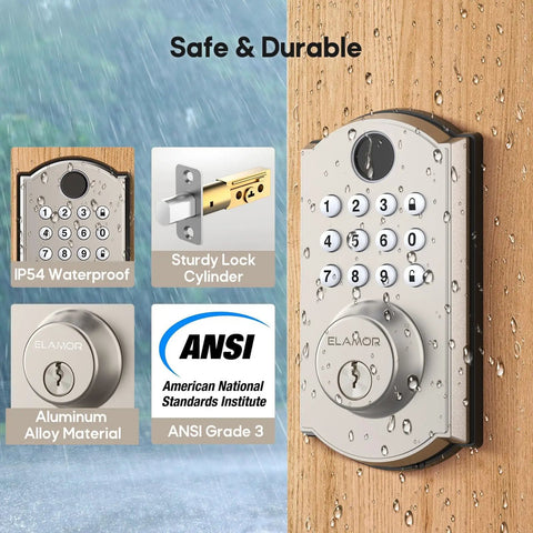 Legit Heavy Duty Fingerprint Door Lock For Front Door Storing 100 Fingerprints 50 Pin Codes And Two Spare Keys Smart Keyless Entry Deadbolt with IP54 waterproof rating.