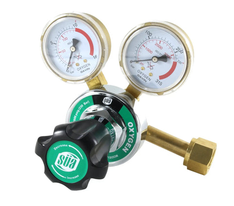Heavy Duty Oxygen Regulator For Welding Gases With Forged Brass Body Chrome Bonnet UV Resistant Knob Built To Last CGA 540 Inlet Fits Oxygen Tanks 25HX Series