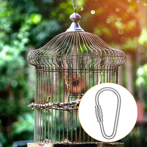 Birdcage with a 15 Pack Small Locking Carabiners With Twist Lock For Keychains And Leashes Stainless Steel D Ring Clip illustration