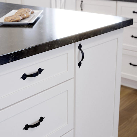 Matte Black Cabinet Handles Five Pack Three And A Half Inch Center To Center Classic Pulls on white kitchen cabinets