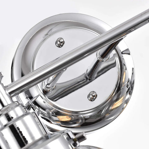 Close-up of mounting plate on Four Light Chrome Bath Vanity Fixture With Globe Glass Uplight And Downlight 30 Inch Wide Hardwired