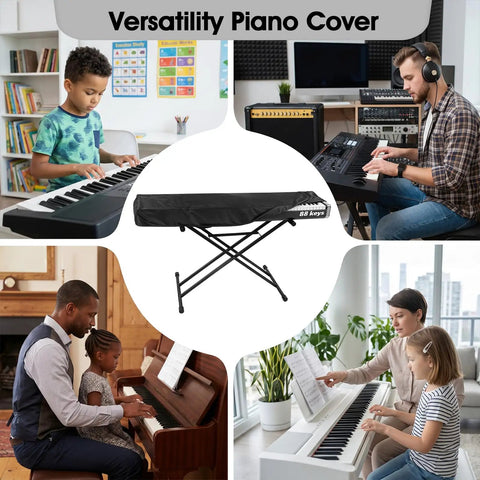 88 Key Piano Keyboard Dust Cover Waterproof Dustproof Electric Piano Cover displayed with people playing keyboards