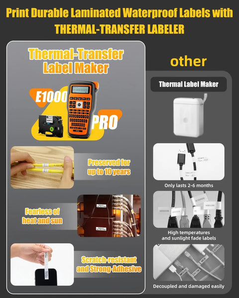 Handheld Labeling Machine With Tape For Industrial Office Use Pro Grade Waterproof Laminated 12Mm Cable Labeler E1000 with accessories.