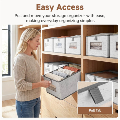 Top Shelf Fabric Storage Bins With Clear Mesh Windows And Tough Pull Handles Level Up Your Closet Game In Clean Grey Four Pack for easy organization.