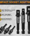 Impact Socket Adapter Set, 6-Piece With 3-Inch Extension Bit And Holder, 1/4-Inch, 3/8-Inch, And 1/2-Inch Drive Adapters Plus Universal Joints